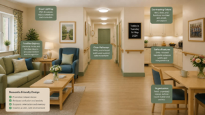 Why a Dementia Friendly Home Environment Matters Dementia slowly changes how a person sees and understands their surroundings. Depth perception often fades. Shadows can look frightening. Familiar rooms can suddenly feel confusing. As a result, everyday tasks become harder to manage alone. A dementia friendly home environment reduces these struggles. It brings structure back into daily routines. It also lowers stress for both the person living with dementia and their family. Furthermore, small safety changes can prevent falls, which are a leading cause of injury in people with dementia.