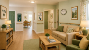 A dementia friendly home environment uses simple, low cost changes such as better lighting, clear labels and safe flooring. These changes lower the risk of falls and reduce confusion. Most changes cost very little and can be done in a weekend.