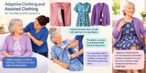 The best clothes for women with dementia are soft, simple and easy to put on. Look for elastic waistbands, pull on tops and trousers, and large openings. These features reduce frustration for both the woman and her carer, while still allowing her to look and feel like herself. Adaptive clothing, easy wear clothing for the elderly with dementia, and familiar everyday outfits can all work well, depending on her stage of dementia and how much support she needs.
